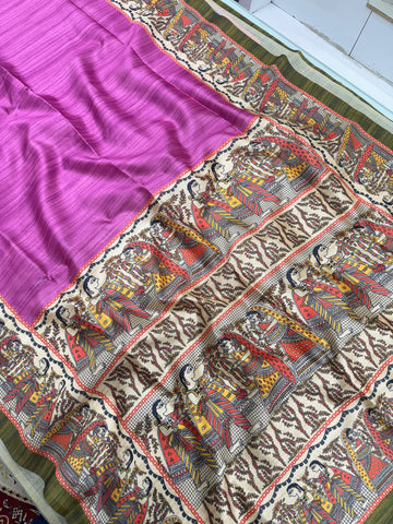 Soft Tussar Silk Pink Saree