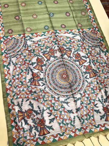Soft Tussar silk madhubani saree
