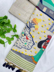 Premium Soft Muga Cotton Offwhite Saree