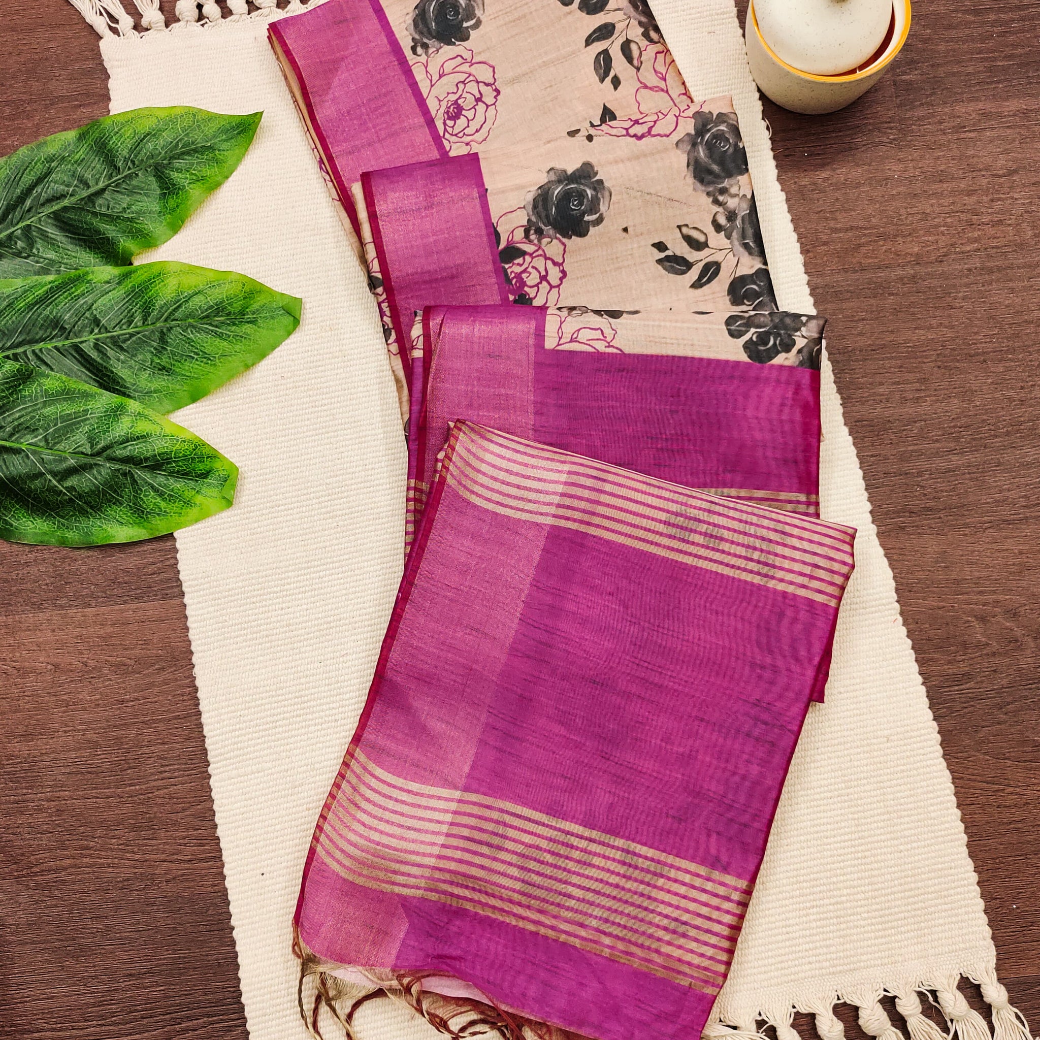 Premium Soft Desi Tussar Silk Pink Saree