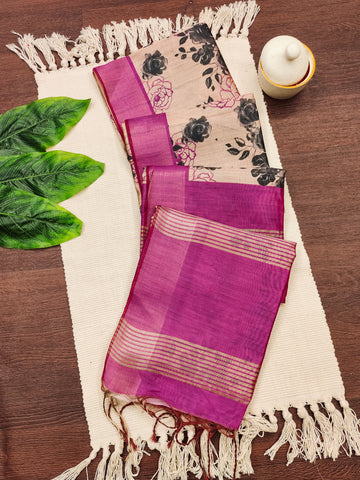 Premium Soft Desi Tussar Silk Pink Saree
