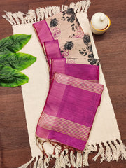 Premium Soft Desi Tussar Silk Pink Saree
