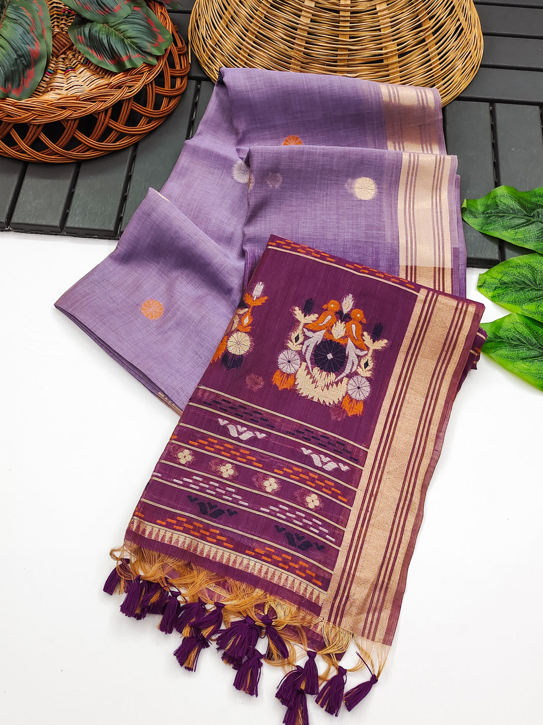 Premium Soft Muga Cotton Soft Purpule Saree - Wine Pallu