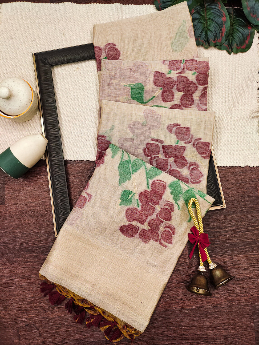 Premium Soft Muga Cotton Offwhite-maroon Saree