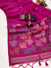 Premium Soft Muga Cotton Pink Saree