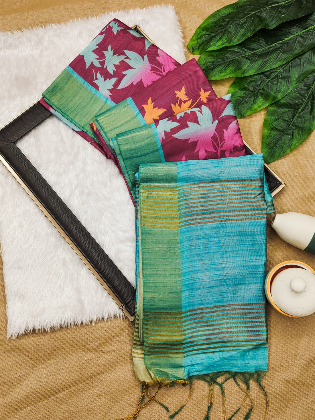 Premium Soft Desi Tussar Silk Ocean Blue Saree