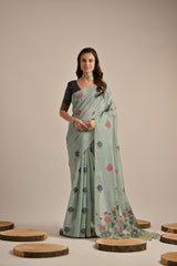 Premium Soft Muga Cotton Light C Green Saree