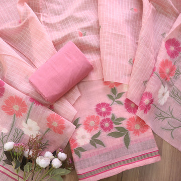 Pure Soft Muga Cotton Pink Suit