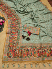 Premium Tussar Silk Bottle Green Saree