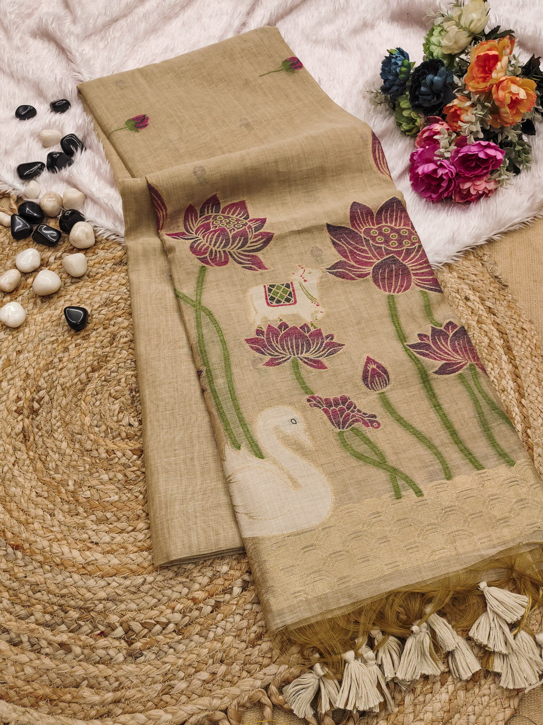 Premium Soft Muga Cotton Brown Saree
