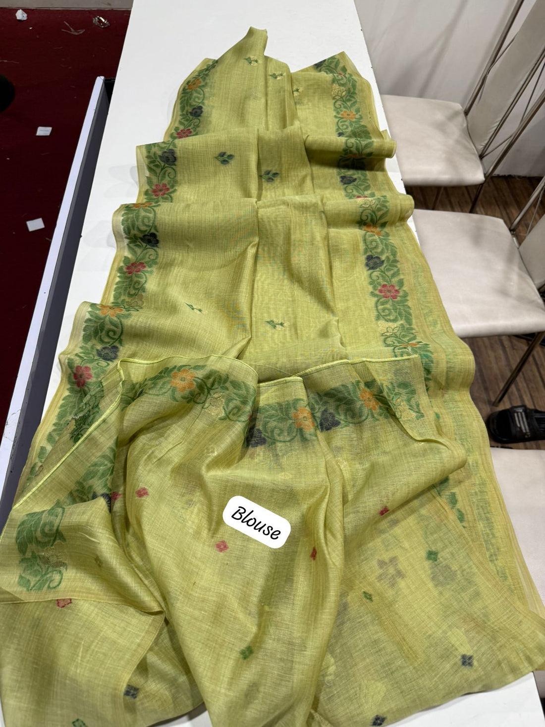 Premium Soft Muga Cotton Mehendi Green Saree
