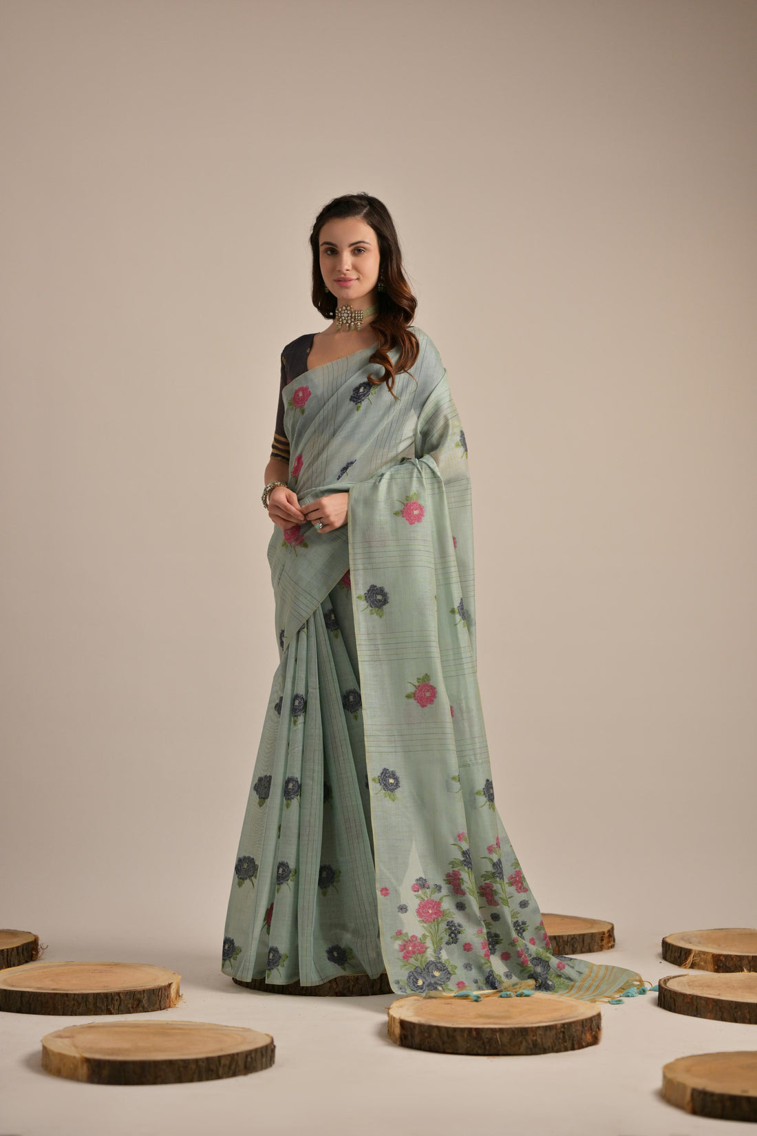 Premium Soft Muga Cotton Light C Green Saree