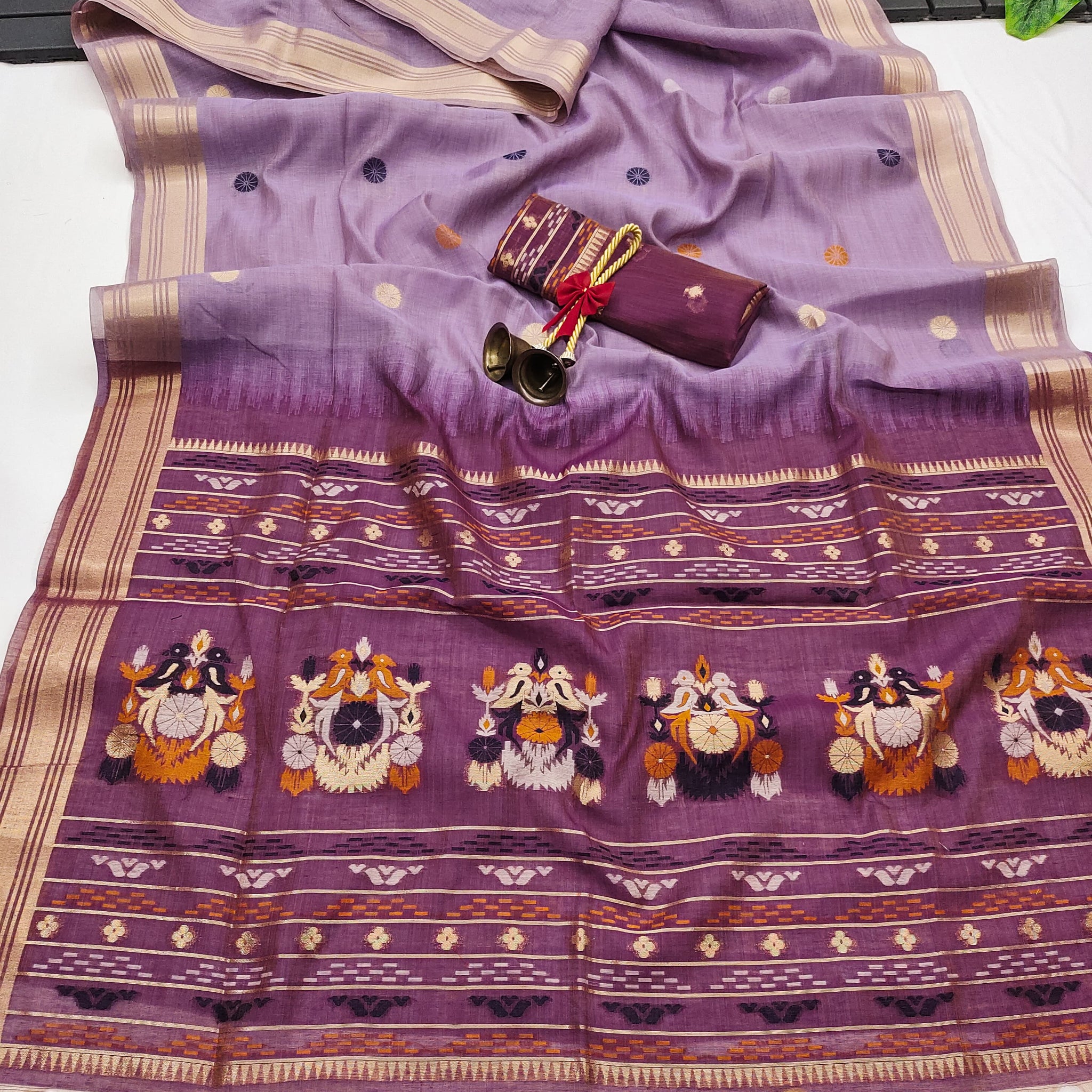 Premium Soft Muga Cotton Soft Purpule Saree - Wine Pallu