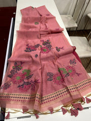 Premium Soft Muga Cotton Tomato Red Saree
