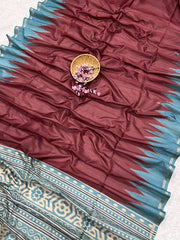 Soft Tussar Silk Wine Saree - Gray Pallu
