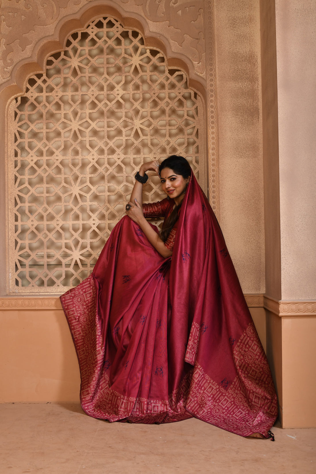 Banglori Handloom Raw Silk Red Saree