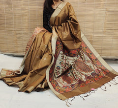 Soft Khadi Raw Silk Brown Saree