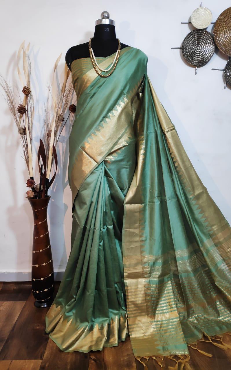Aasam Silk Weaving C Green Saree