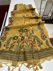 Premium Soft Muga Cotton Yellow Saree