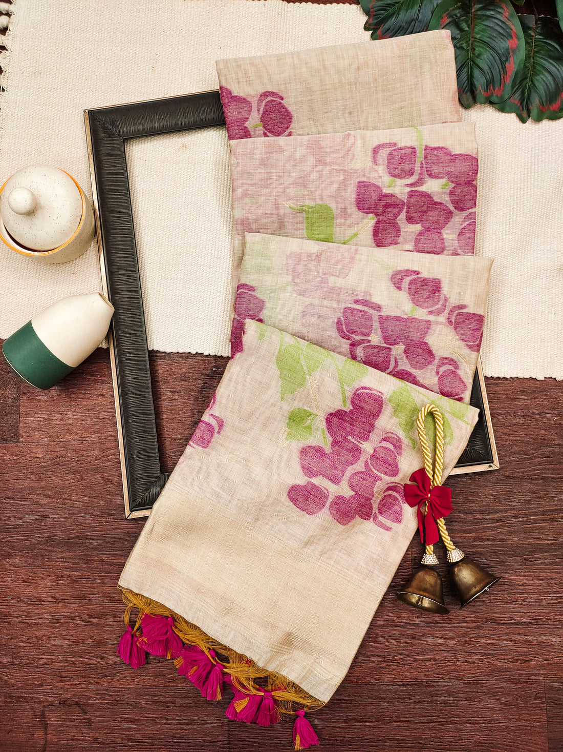 Premium Soft Muga Cotton Offwhite-parrotgreen  Saree
