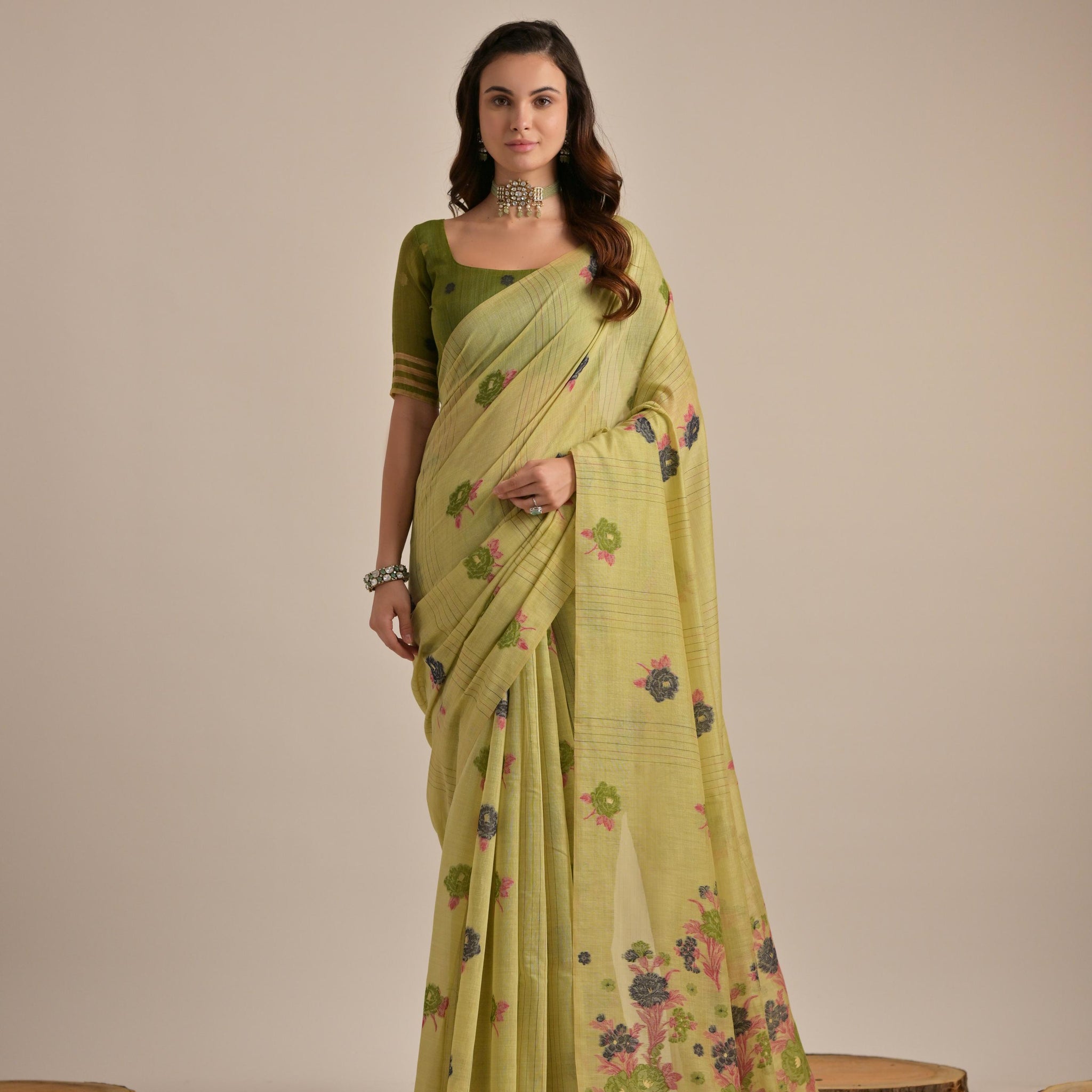 Premium Soft Muga Cotton Green Saree