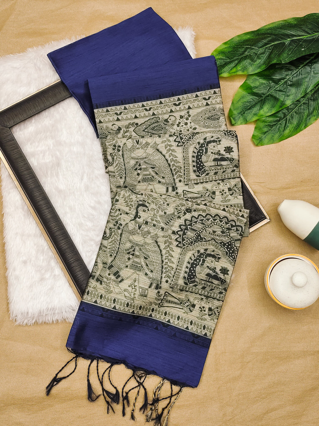 Soft Khadi Raw Silk Nevy Blue  Saree