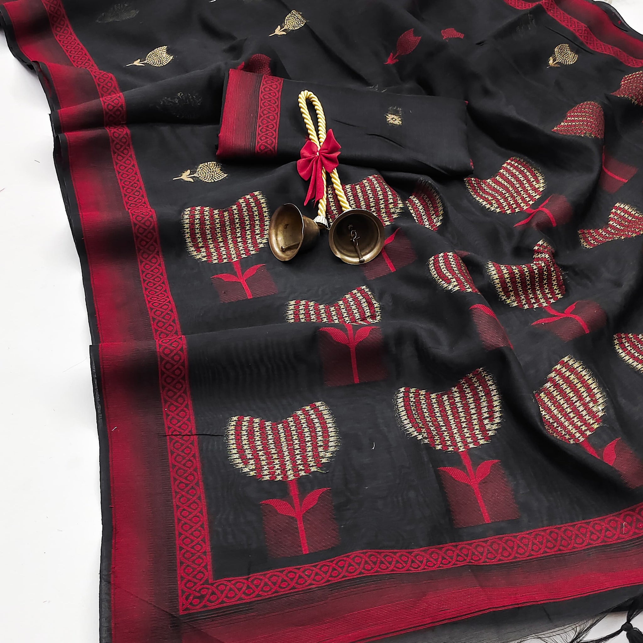 Premium Soft Muga Cotton Black Saree