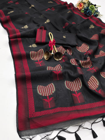 Premium Soft Muga Cotton Black Saree