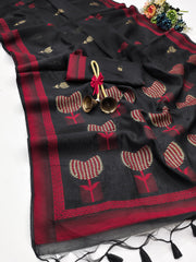 Premium Soft Muga Cotton Black Saree