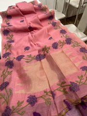 Premium Soft Muga Silk Rose Saree With Blouse Piece