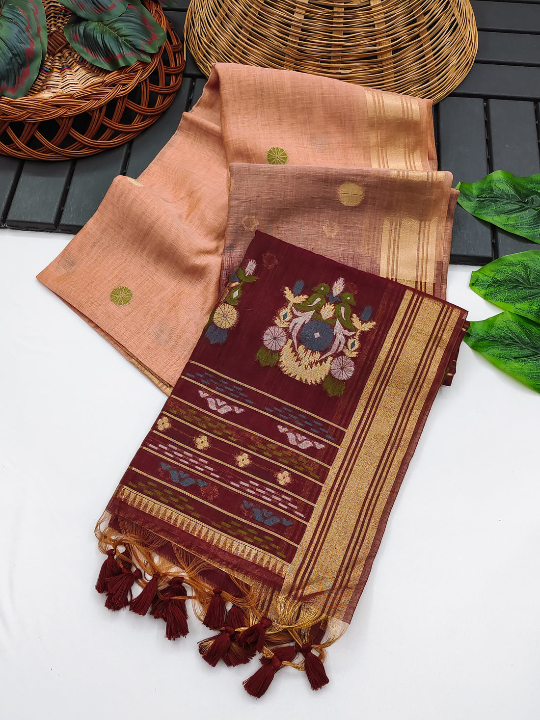 Premium Soft Muga Cotton Pache Saree - Brown Pallu