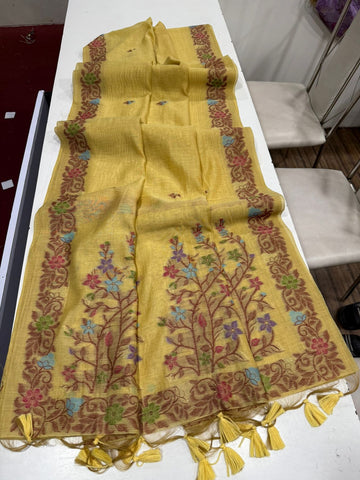 Premium Soft Muga Cotton Yellow Saree
