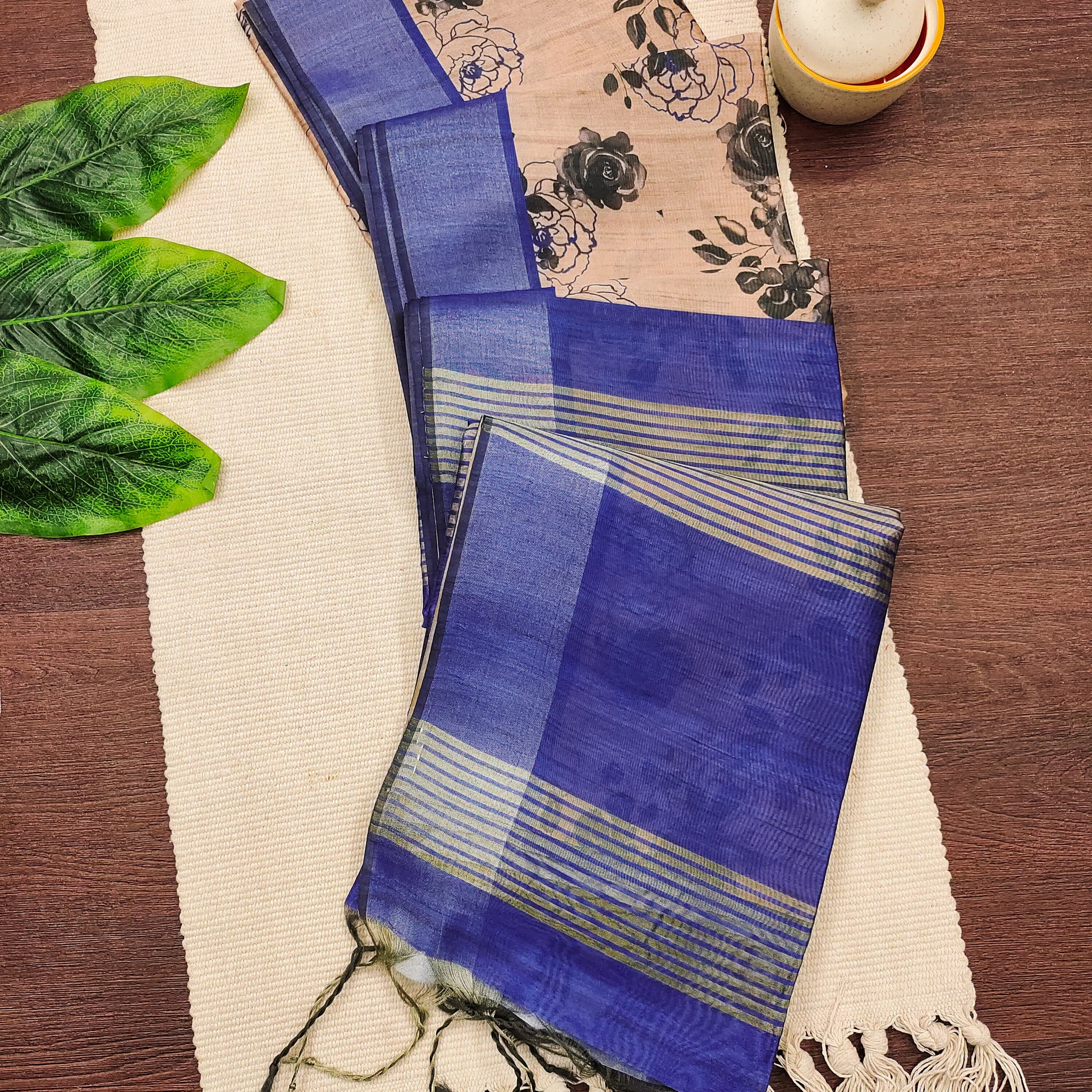 Premium Soft Desi Tussar Silk Blue Saree