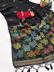 Primium Soft Muga Cotton Bleck Saree