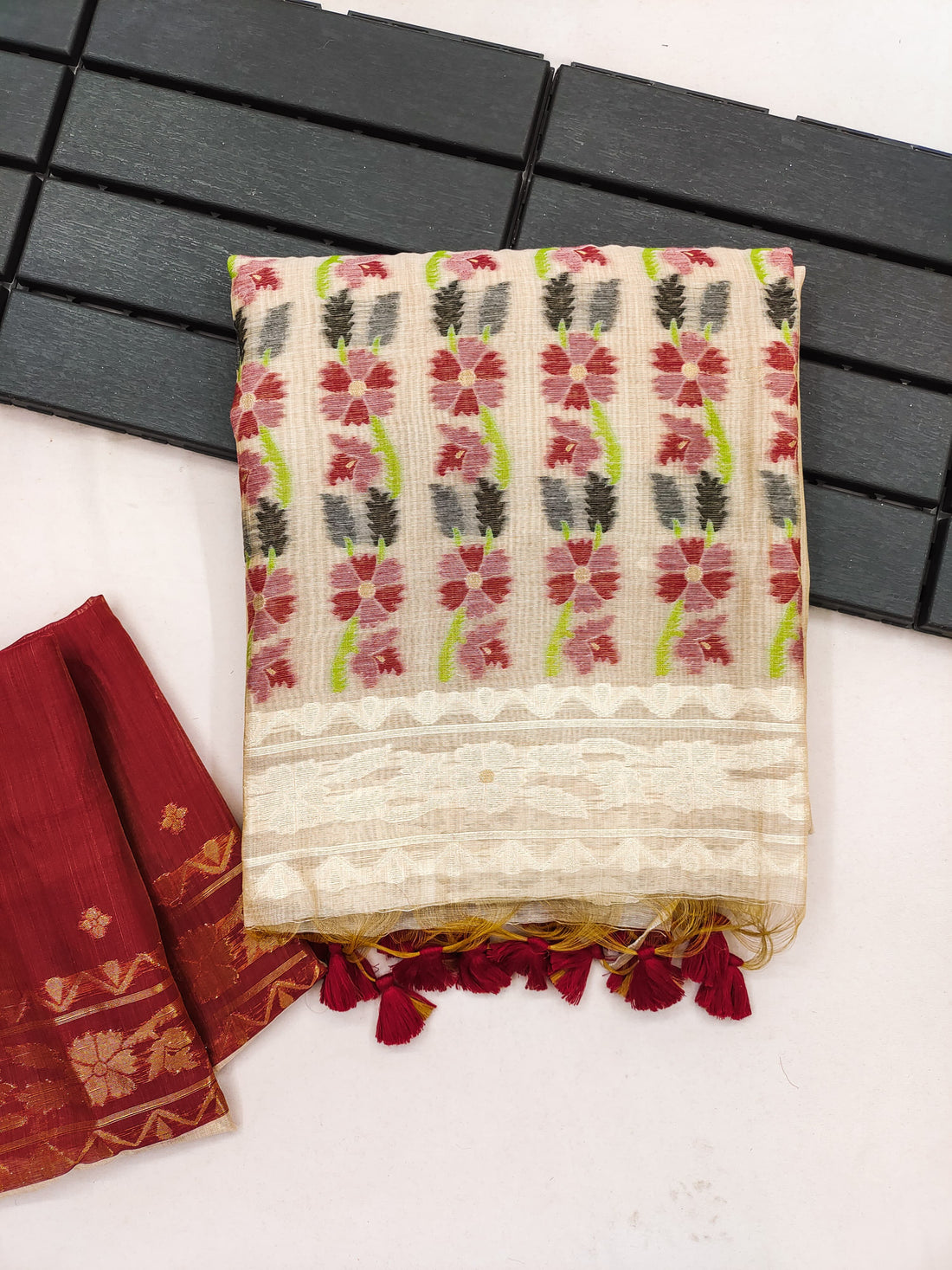 Premium Soft Muga Cotton Red Saree