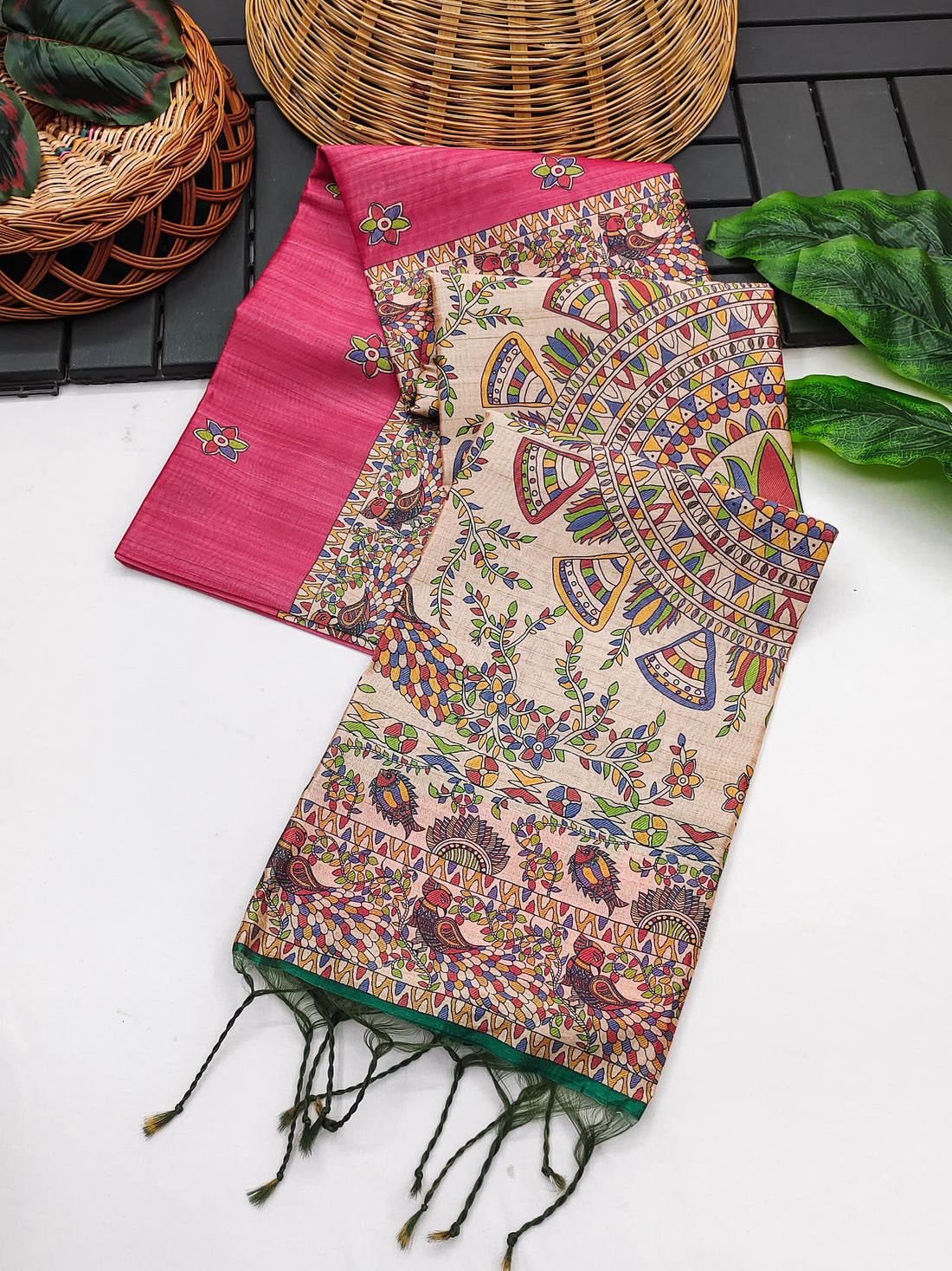 Soft Tussar Silk Tomato Saree