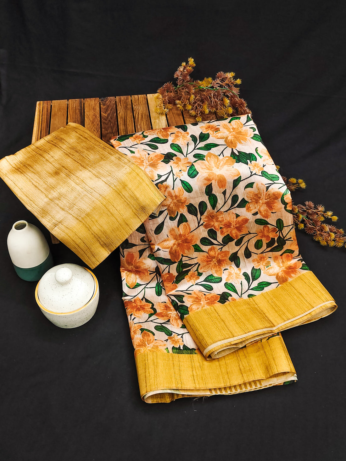 Premium Soft Desi Tussar Silk Yellow Saree