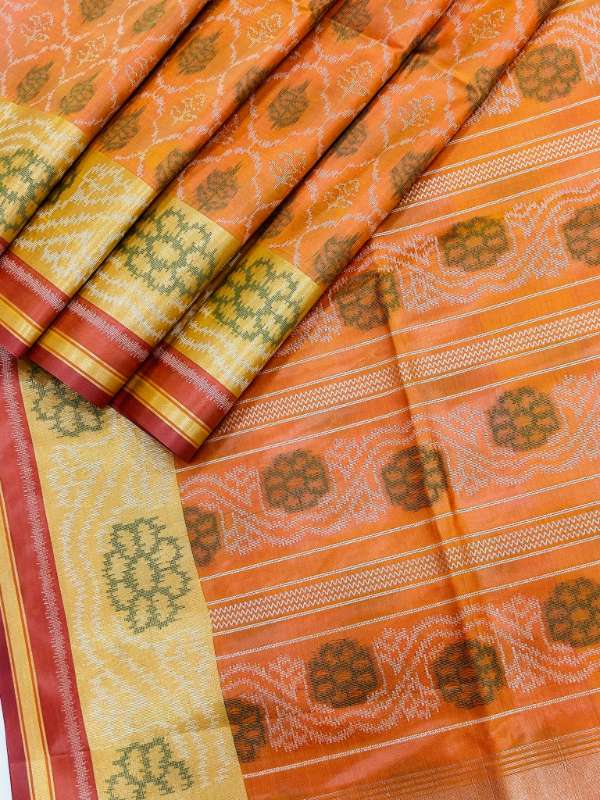 Soft Pure Rajkoti Ikkat Silk Orange Saree