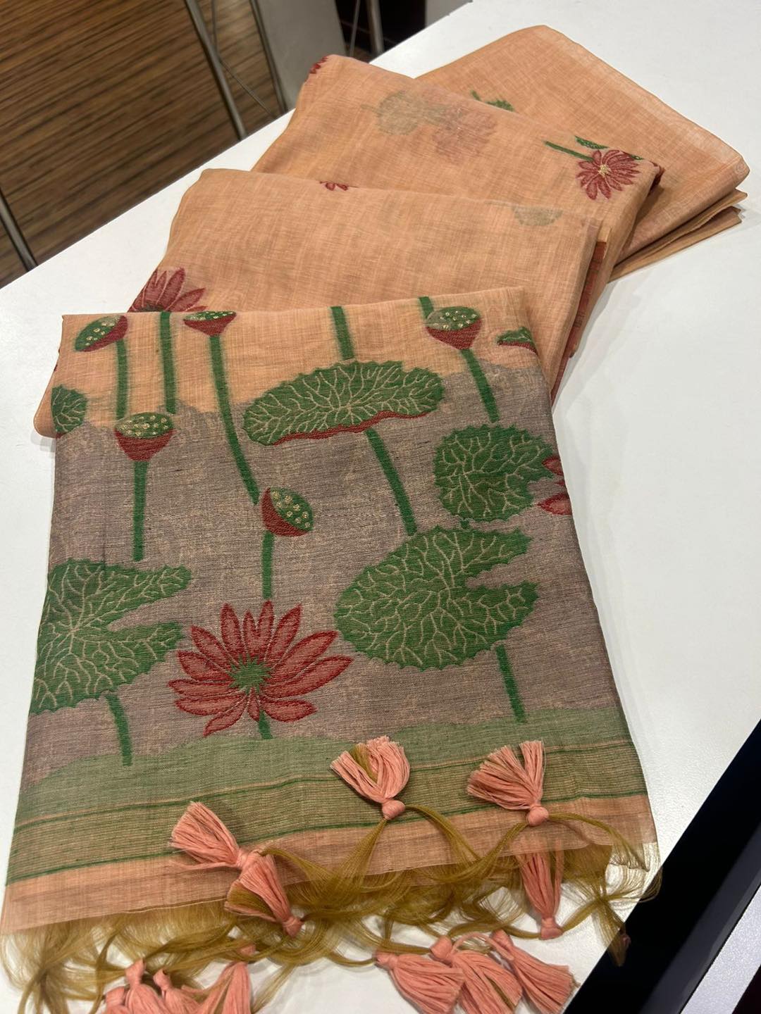 Premium Soft Muga Silk Peach Saree