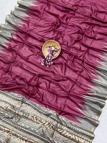 Soft Tussar Silk Maroon Saree - Sky Blue Pallu