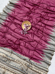 Soft Tussar Silk Maroon Saree - Sky Blue Pallu