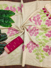 Premium Soft Muga Cotton Offwhite-parrotgreen  Saree
