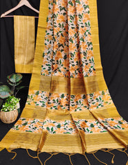 Premium Soft Desi Tussar Silk Yellow Saree