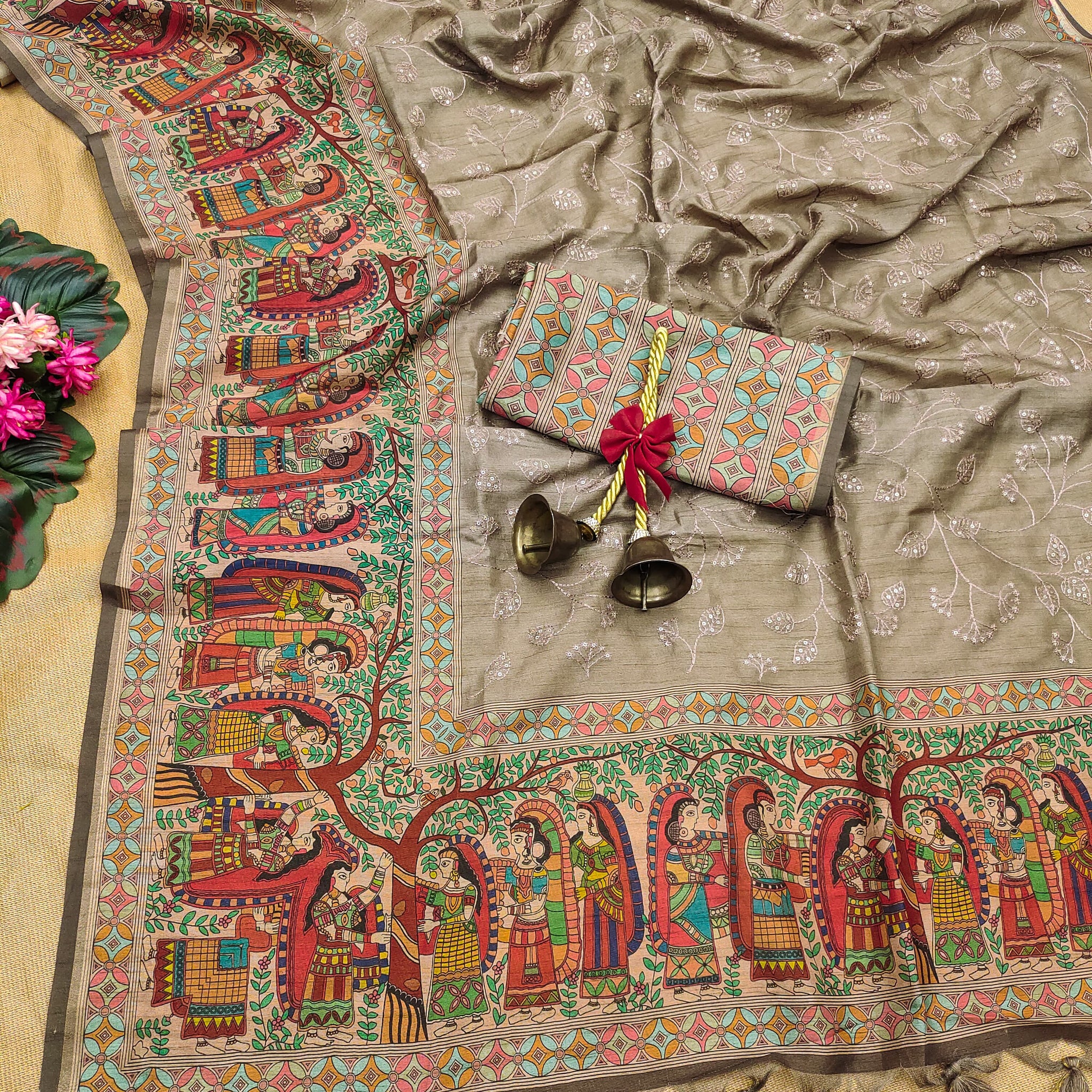 Premium Tussar Silk Dark Grey Saree