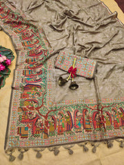 Premium Tussar Silk Dark Grey Saree