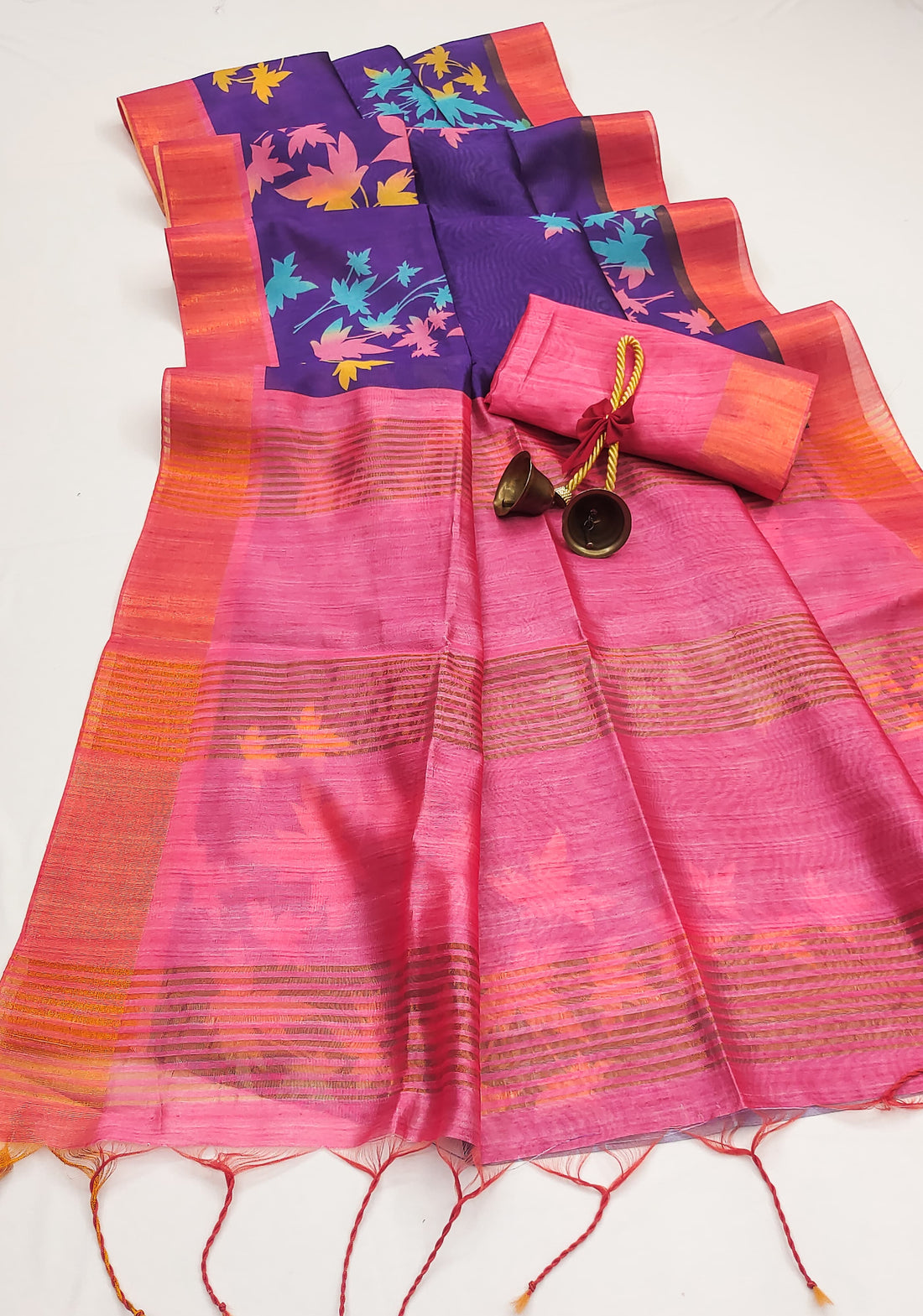 Premium Soft Desi Tussar Silk Pink Saree