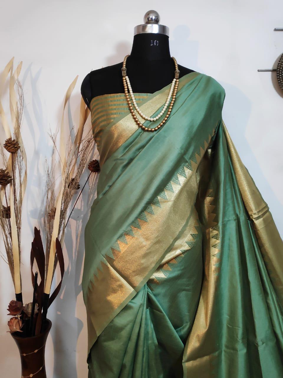 Aasam Silk Weaving C Green Saree
