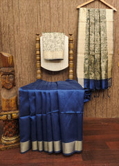 Soft Khadi Raw Silk Nevy Blue  Saree