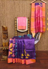 Premium Soft Desi Tussar Silk Pink Saree