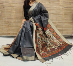 Soft Khadi Raw Silk Chalcoal Gray Saree